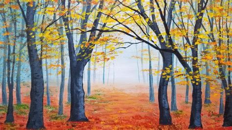 acrylic painting autumn trees|easy autumn forest landscape acrylic.